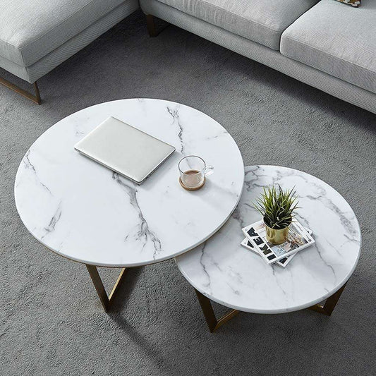 Luxury Marble Nesting Coffee Table Set of 2 – White Marble & Gold Finish