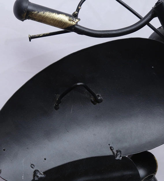 US Bike Metal Wall Art with Clock – rear view showing wall hooks