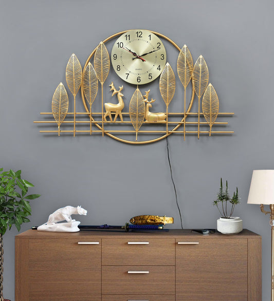 Gold Deer Metal Wall Clock with LED – gold deer clock with lighting off
