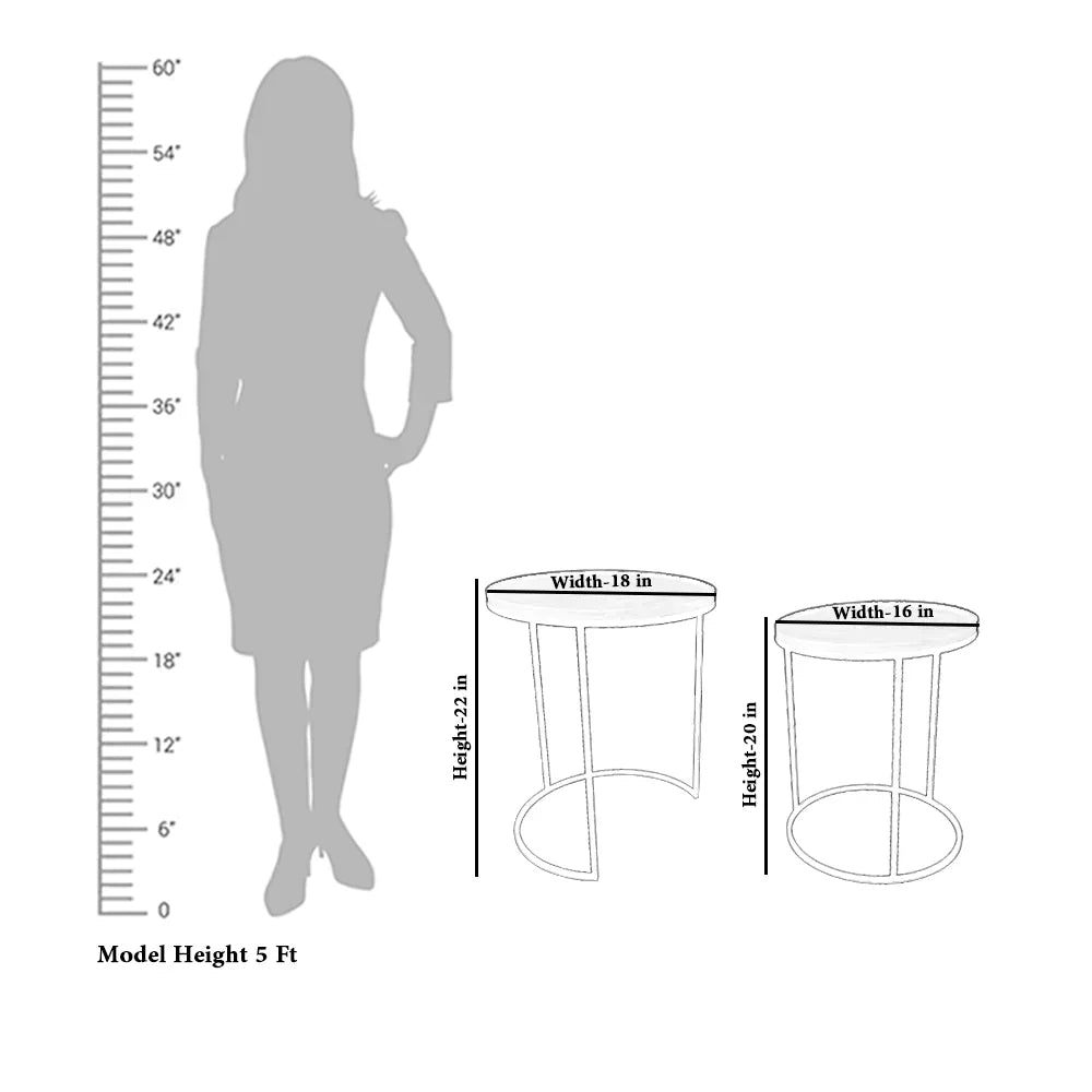 Sheesham Wood Nesting Tables, Set of 2 – dimension and scale diagram