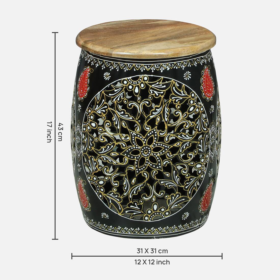 Ethnic Painted Coffee Table with 4 Stools – Set of 5 – view 11