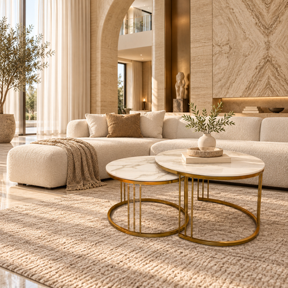 Aria Round Marble Nesting Coffee Tables – Set of 2 - styled in a luxury villa interior