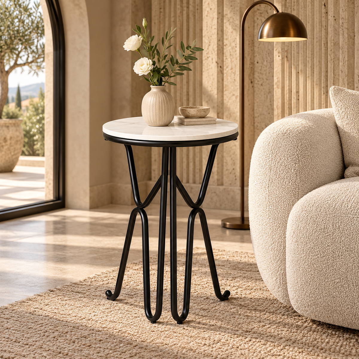 Bamba Black Metal Side Table - styled in a luxury villa interior