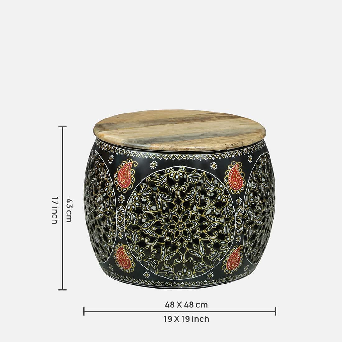 Ethnic Painted Coffee Table with 4 Stools – Set of 5 – view 10