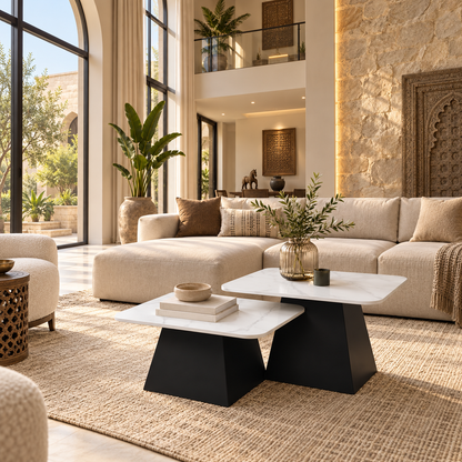 Jodna Square Marble-Top Centre Tables – Set of 2 - styled in a luxury villa interior