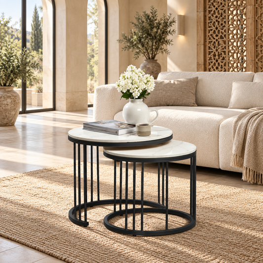 Metalform Round Nesting Coffee Tables – Set of 2 - styled in a luxury villa interior