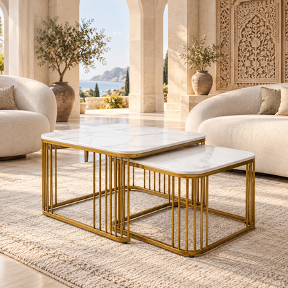 Metlax Square Nesting Coffee Tables – Set of 2 - styled in a luxury villa interior