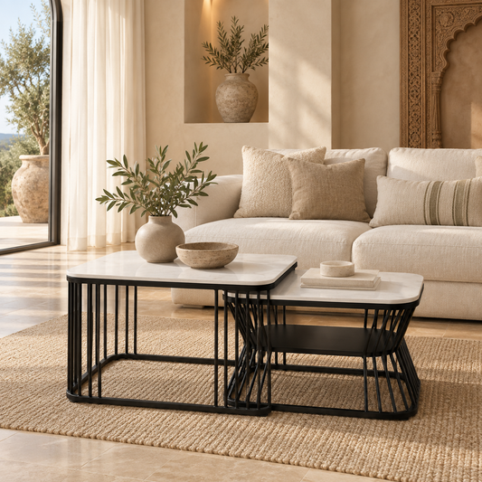 Ora Square Nesting Coffee Tables – Set of 2 - styled in a luxury villa interior