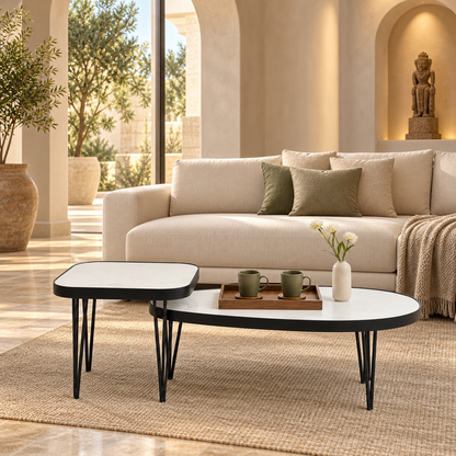 Oval Marble-Top Centre Tables – Set of 2 - styled in a luxury villa interior