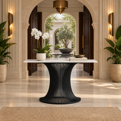 Sleek Black Metal Console Table - styled in a luxury villa interior
