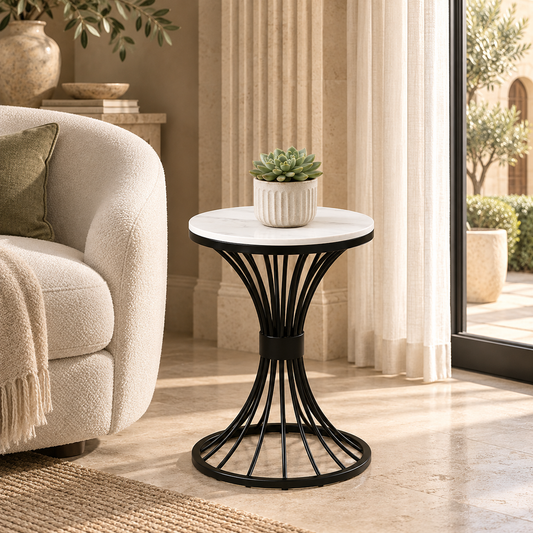 Swish Black Metal Side Table - styled in a luxury villa interior