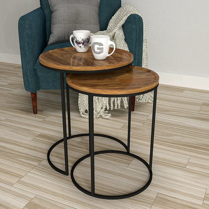 Sheesham Wood Nesting Tables, Set of 2 – nested arrangement beside an armchair