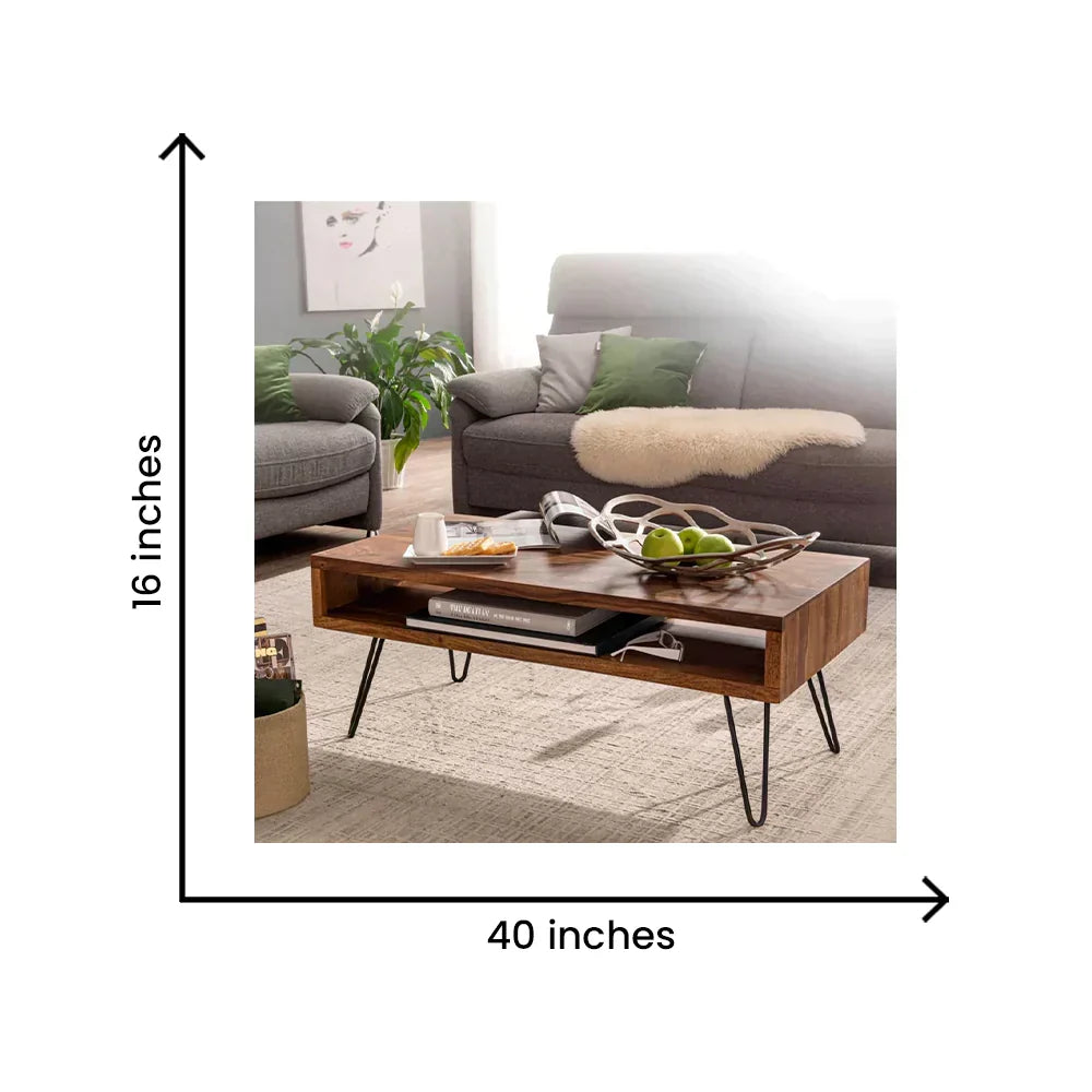 Sheesham Wood Coffee Table with Metal Legs – dimension diagram