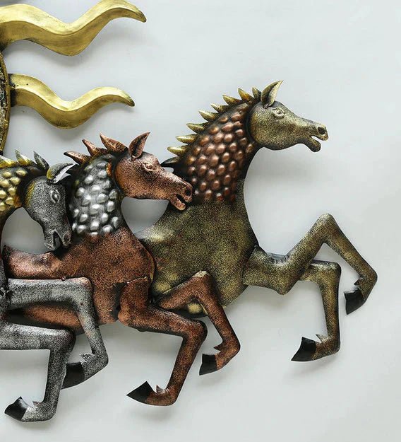 7 Running Horses Metal Wall Art with LED – close-up of horse figures