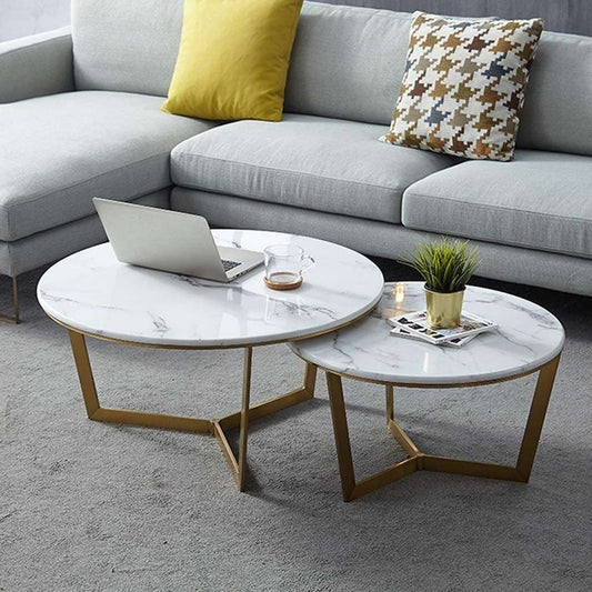 Luxury Marble Nesting Coffee Table Set of 2 – White Marble & Gold Finish
