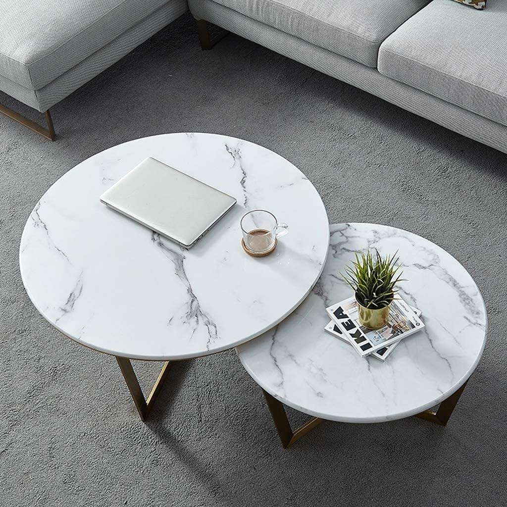 White Marble Nesting Coffee Tables – top view of marble surfaces