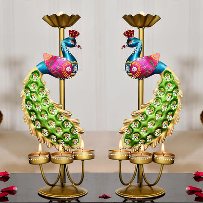 Handcrafted Mayil Vilakku T-Light Holder Set for Festive Decor & Gifting