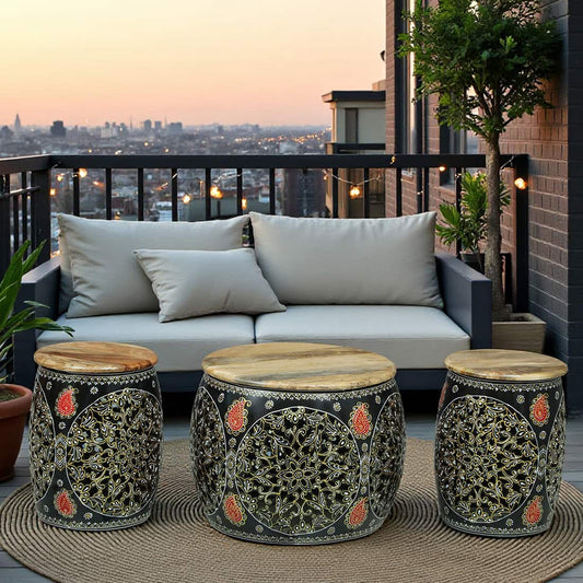 Noir Heritage Coffee Table with 4 Stools – Set of 5 – product view