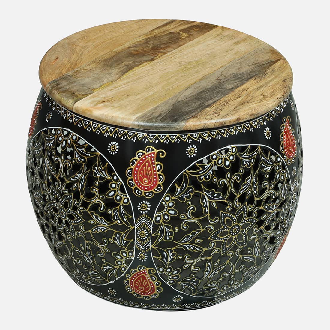 Ethnic Painted Coffee Table with 4 Stools – Set of 5 – view 4