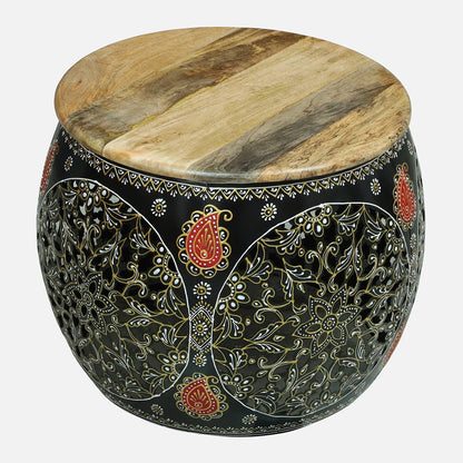 Ethnic Painted Coffee Table with 4 Stools – Set of 5 – view 4