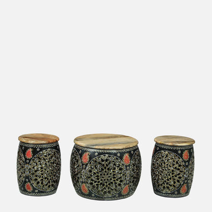 Noir Heritage Coffee Table with 4 Stools – Set of 5 – view 3