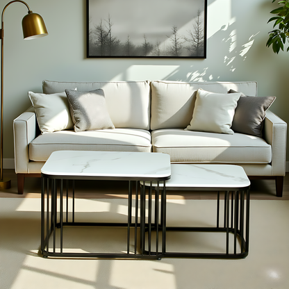 Milan Box-Frame Marble Nesting Coffee Table Set (2 Pc)