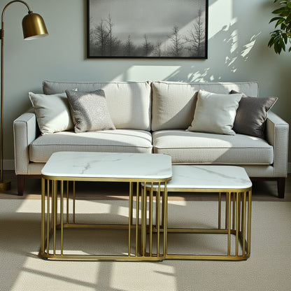 Milan Box-Frame Marble Nesting Coffee Table Set (2 Pc)