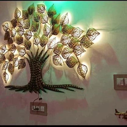 Ethnic tree wall décor – angled view with lighting on
