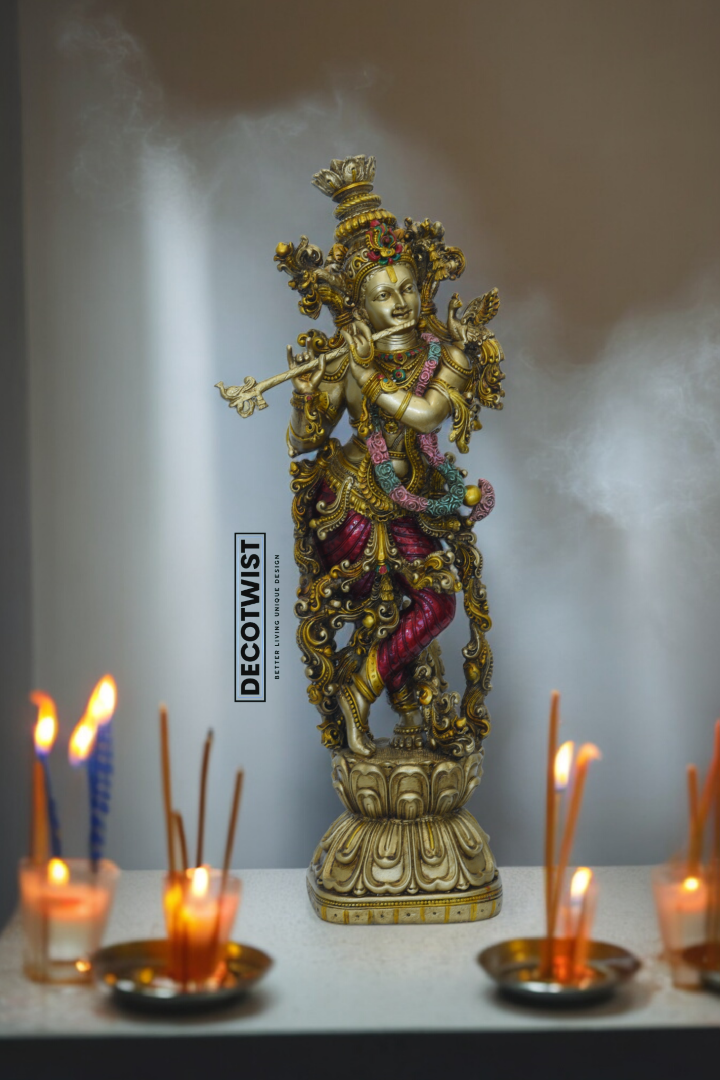 Shree Krishna Idol in  Brass Golden Finish  15 inch