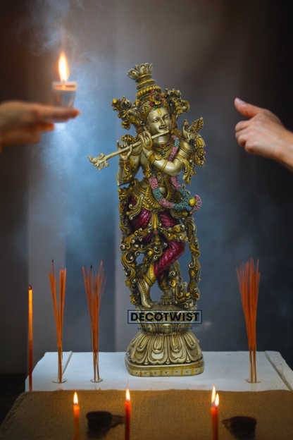 Shree Krishna Idol in  Brass Golden Finish  15 inch