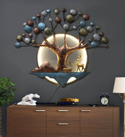 Deer Tree Wall Décor with Lighting – deer and tree composition with lighting on