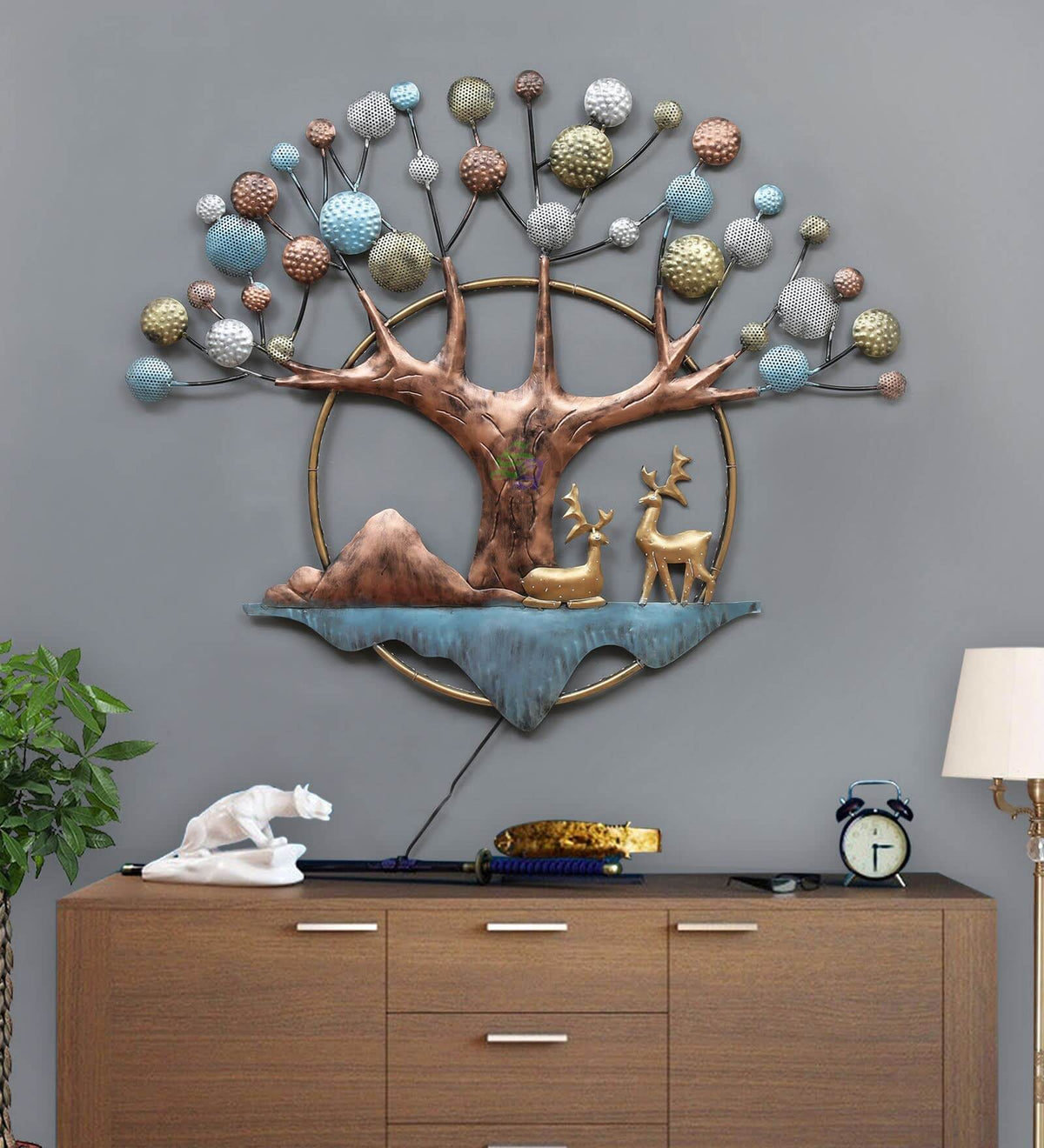 Deer Tree Wall Décor with Lighting – deer and tree composition with lighting off