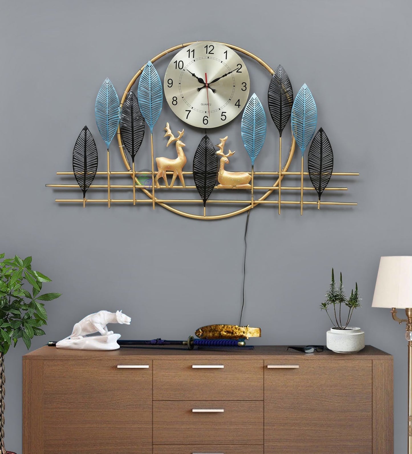 METAL DEER CLOCK WITH LED LIGHT