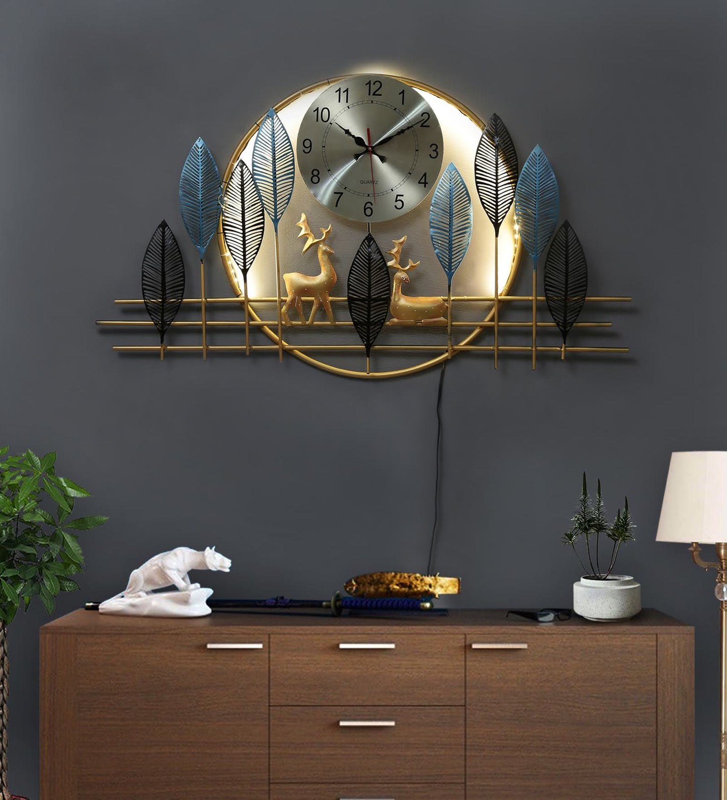 METAL DEER CLOCK WITH LED LIGHT