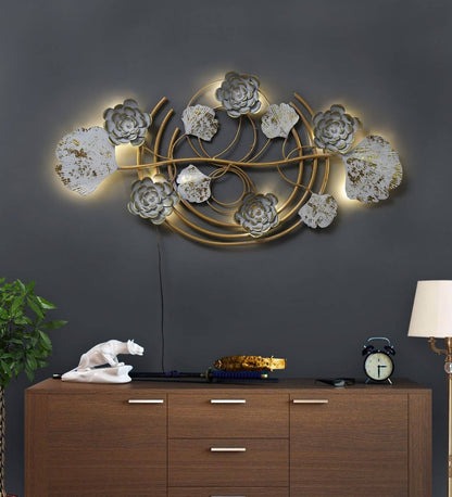White & Gold Flower Zara with LED – white flowers and gold rings with lighting on