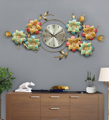 Flowers Wall art Design With - clock