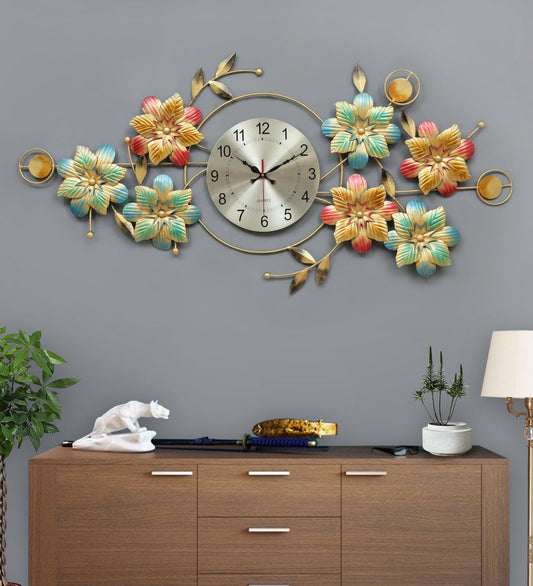 Flowers Wall art Design With - clock
