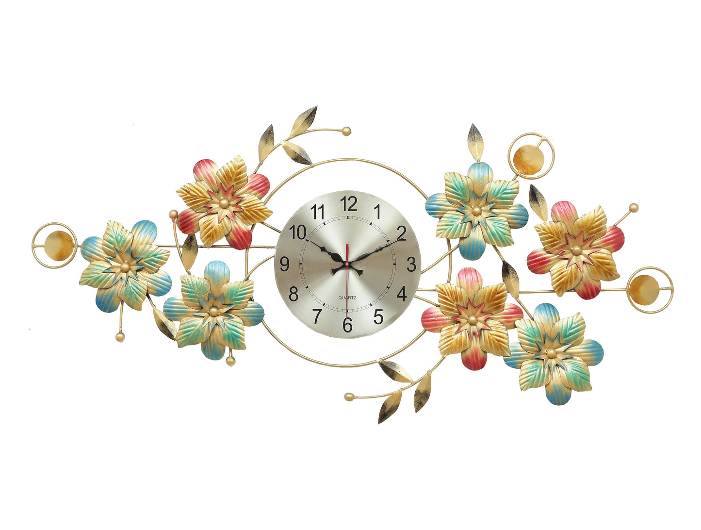 Flowers Wall art Design With - clock