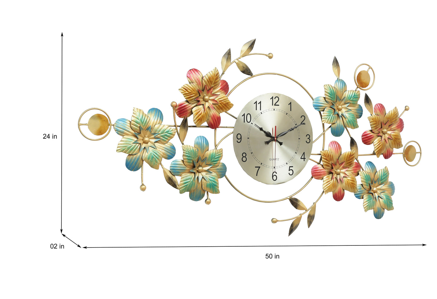 Flowers Wall art Design With - clock