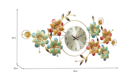 Flowers Wall art Design With - clock