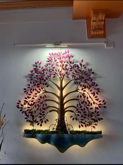 Pesto Tree Metal Wall Art with LED – tree wall art illuminated in a room