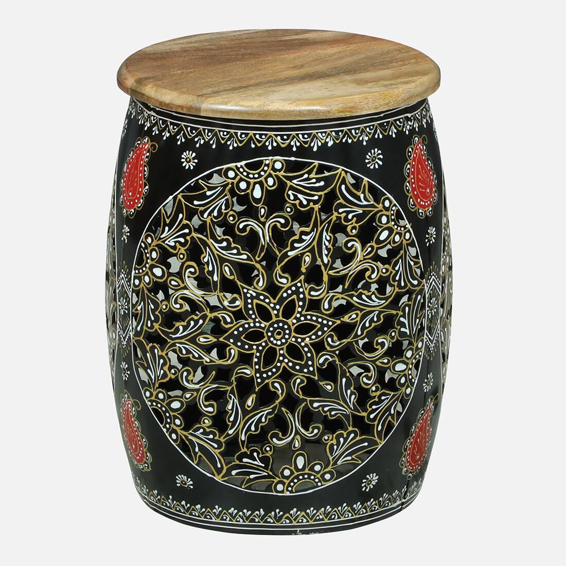 Ethnic Painted Coffee Table with 4 Stools – Set of 5 – view 7