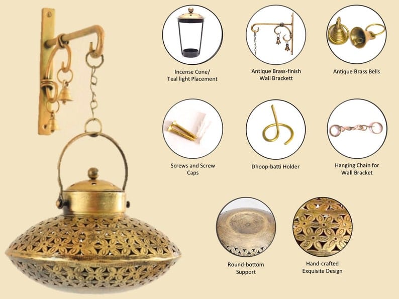 Gold Wall Décor Tea Light Holder – diagram of lantern components