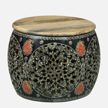 Ethnic Painted Coffee Table with 4 Stools – Set of 5 – view 2