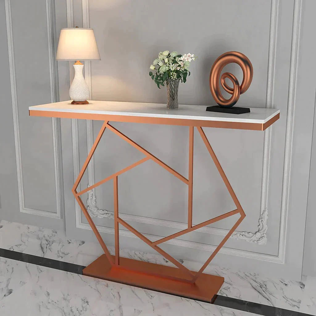 Copper-Finish Marble Console Table – front three-quarter view