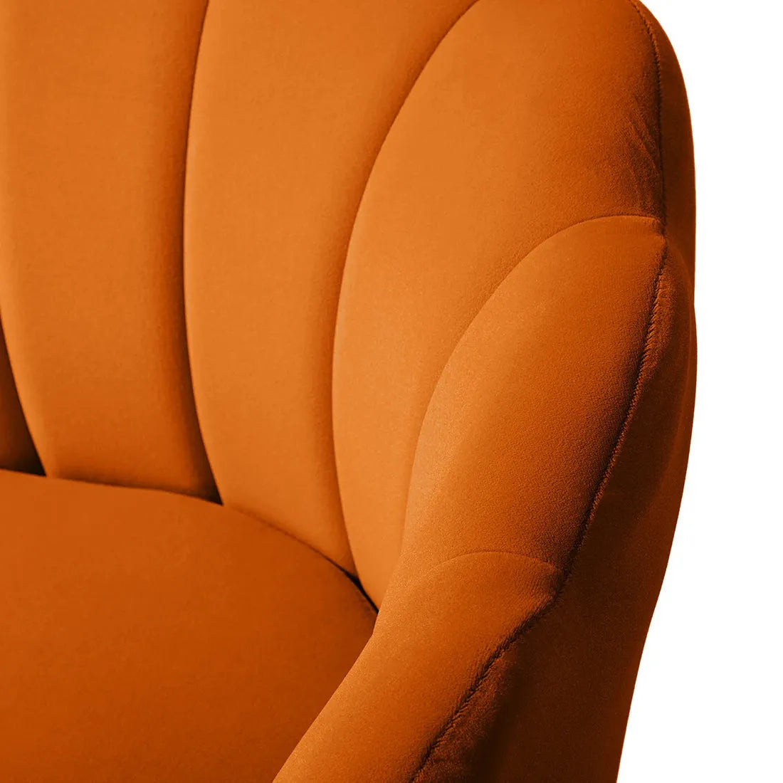 Velvet Lounge Chair with Gold-Finish Legs – close-up of orange fabric and curved back