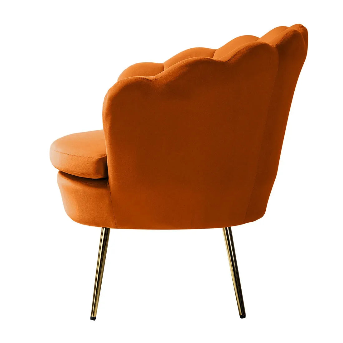 Velvet Lounge Chair with Gold-Finish Legs – rear view of scalloped back