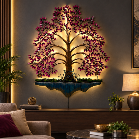 Pesto Tree Metal Wall Art with LED – 32 × 36 Inches