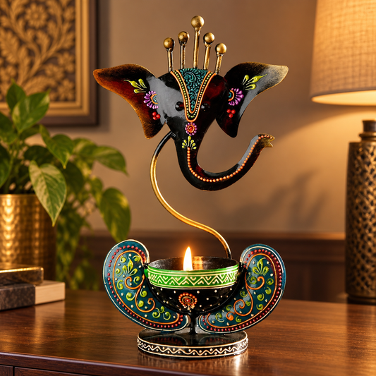 Multicolour Ganesha Tea Light Holder – 7 × 4 × 11 Inches