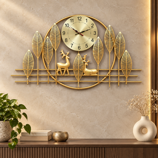 Deer Design Metal Wall Clock with LED – 41 × 24 Inches